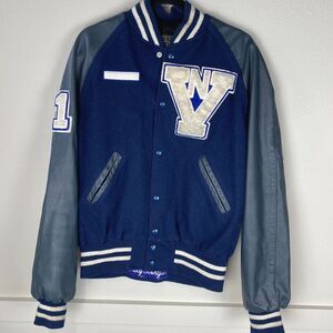 Vintage Blue NV Letterman Varsity Style Jackey Faux Leather Size M
